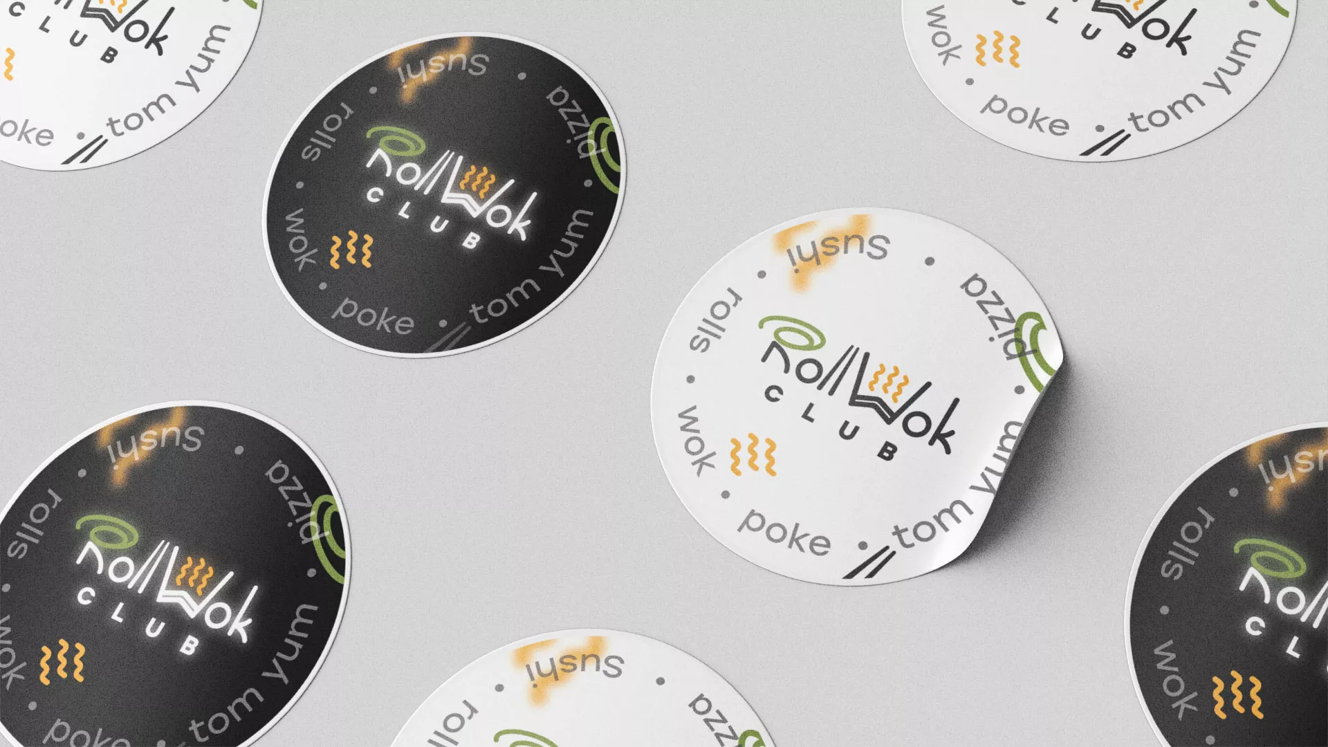 Разработка наклеек для суши-бара «Roll Wok Club» в Невьянске